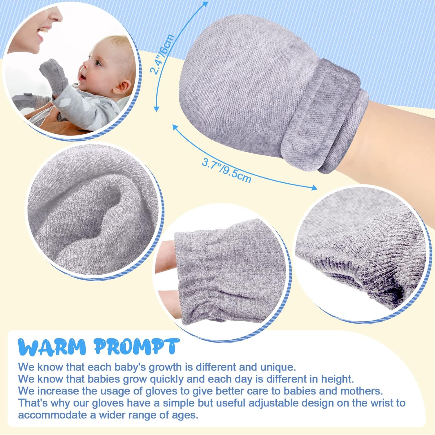 Adjustable Baby Mittens No Scratch Newborn Cotton Breathable Gloves Warm Baby Mitts for Boys Kids - Image 6